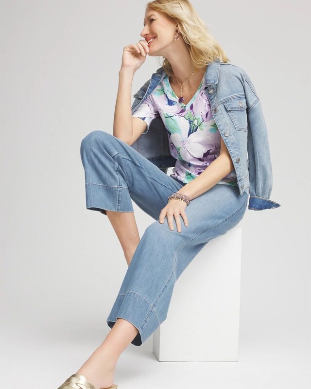 Lily Print V-Neck Perfect Tee - image 2